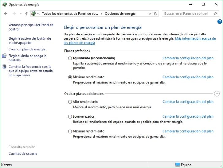 Cómo Habilitar El Plan Energético De Máximo Rendimiento En Windows 10 Neoteo 0409