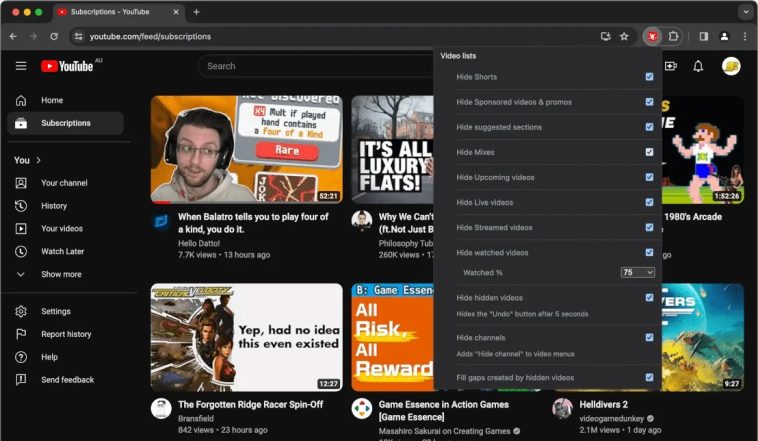 Control Panel for YouTube: Extensión para optimizar la interfaz de YouTube