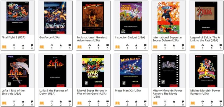 Miles de manuales para juegos de PlayStation, PlayStation 2, y Super Nintendo